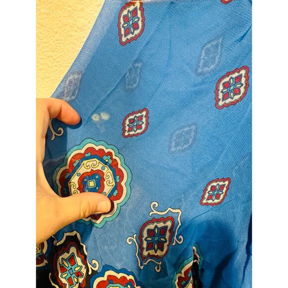 FARM RIO Blue Black Bell Sleeve Ainika Tiles Flowy V-Neck Maxi Gown Size XS - Picture 11 of 14